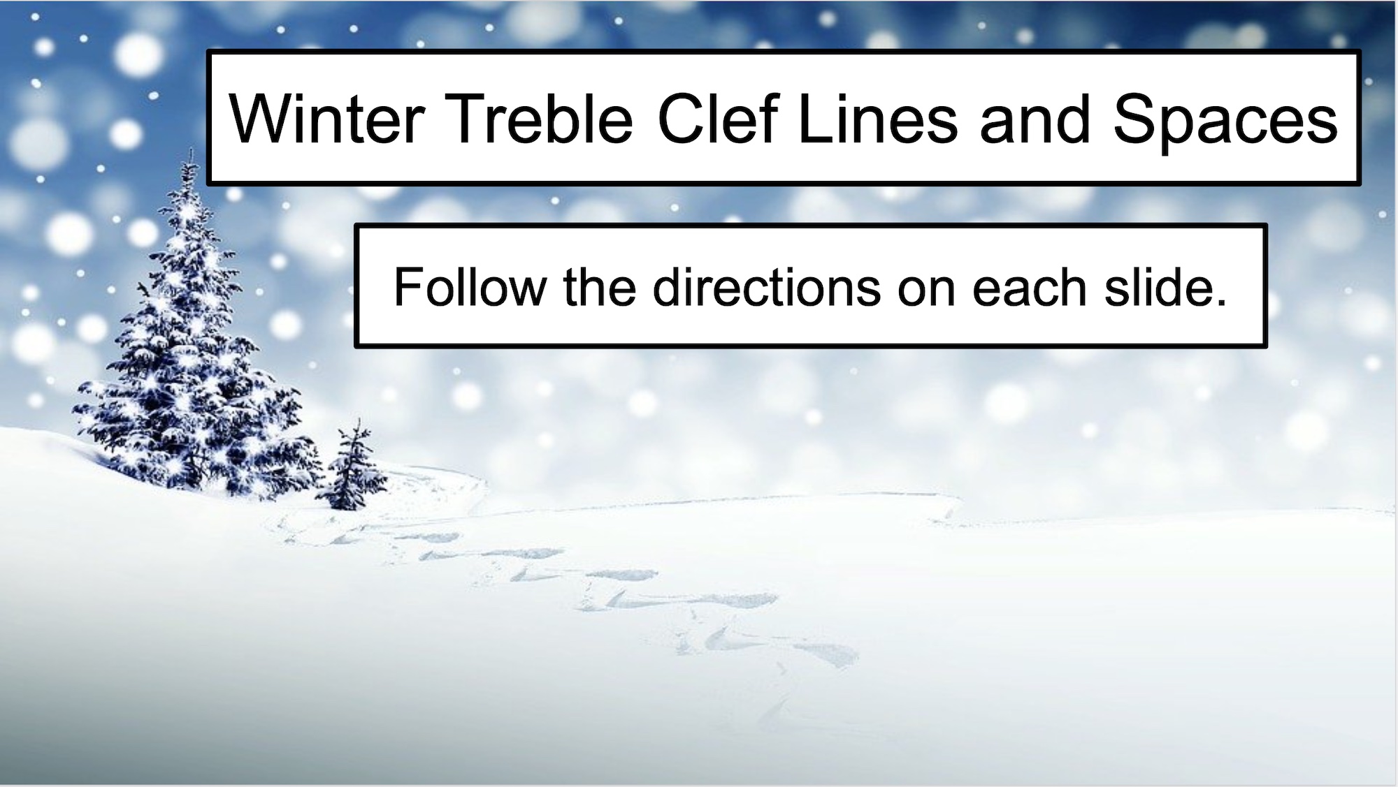 Winter Treble Clef Note Name Practice graphic.